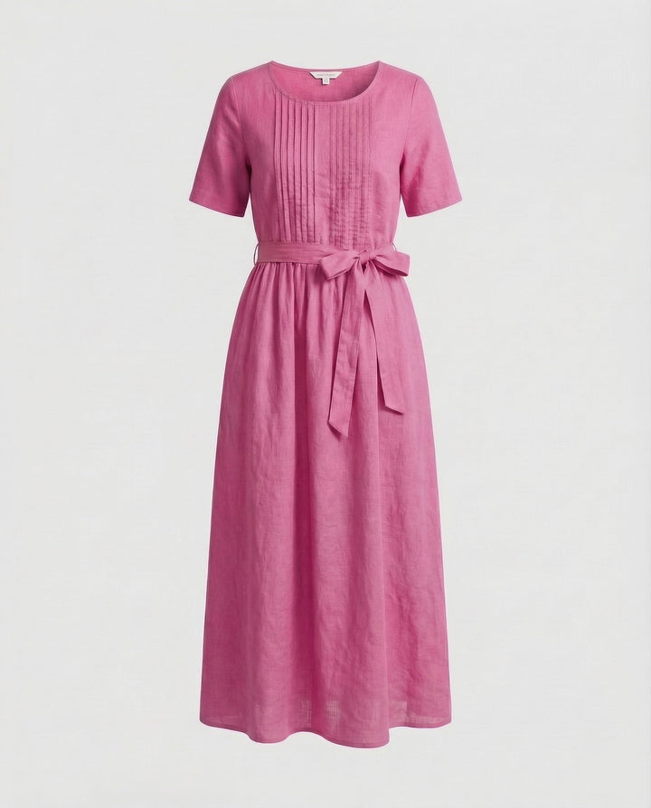 Damen Leinen Maxikleid Gürtel