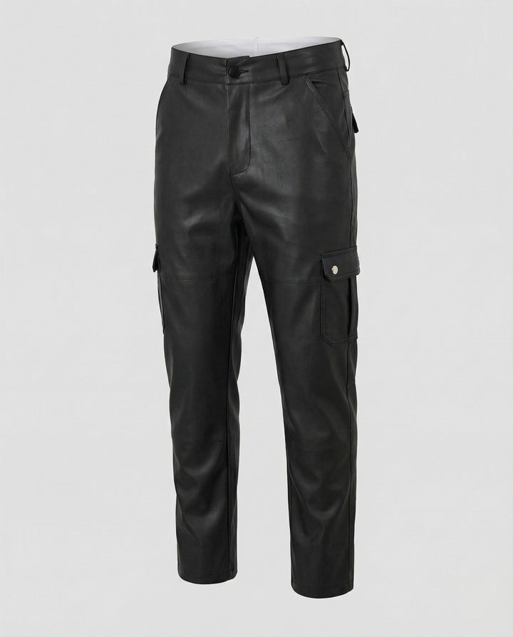 Herren Kunstleder Cargo-Hose mit Seitentaschen