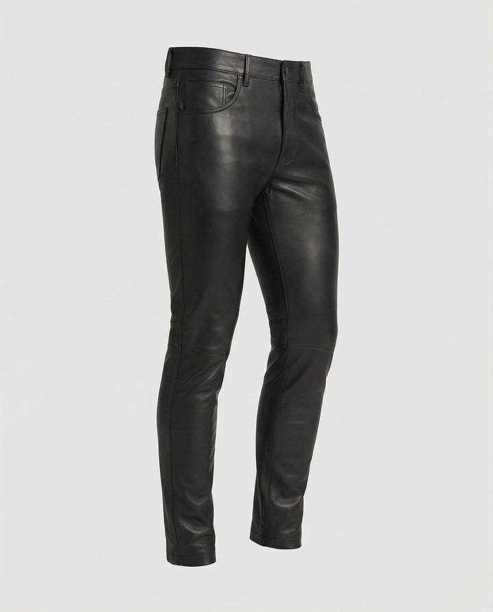 Herren Kunstleder Hose Slim Fit