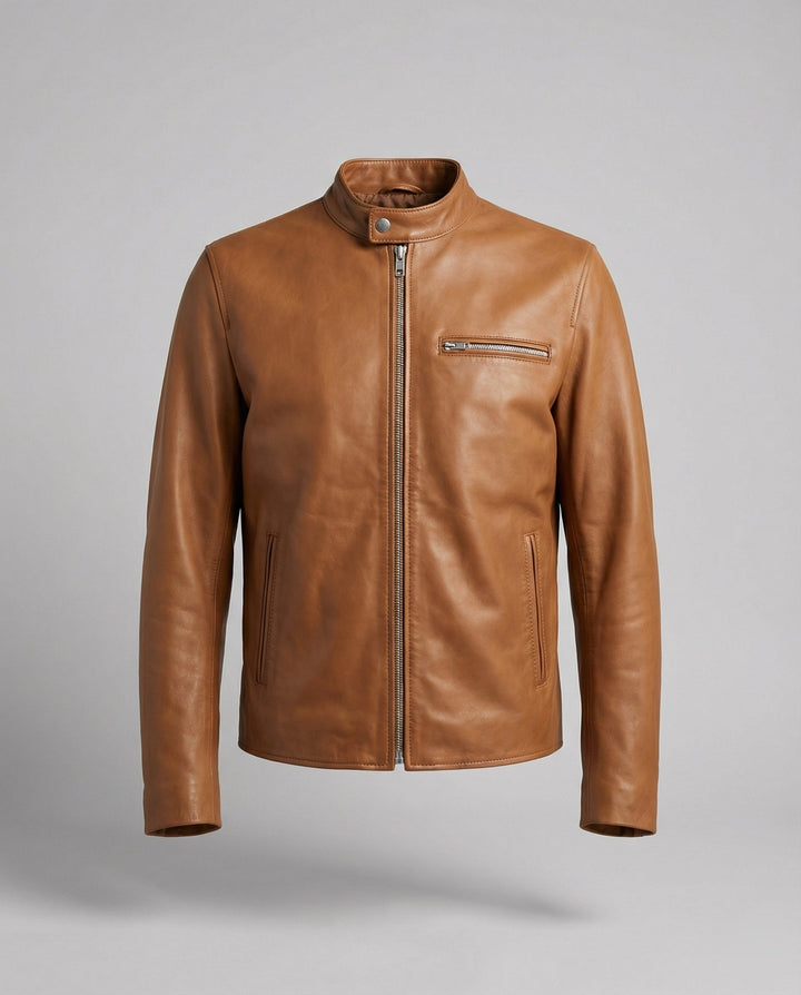 Herren Kunstlederjacke mit Stehkragen modern
