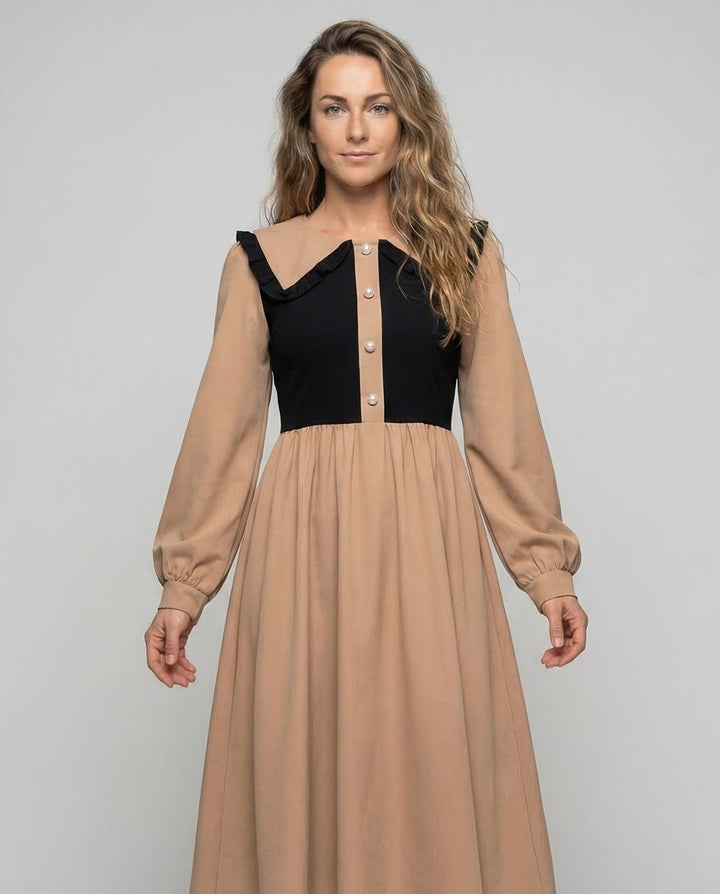 Damen Midikleid Rüschenkragen Empire