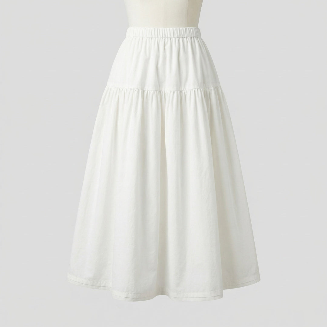 Damen weicher Midi-Stufenrock mit Gummibund