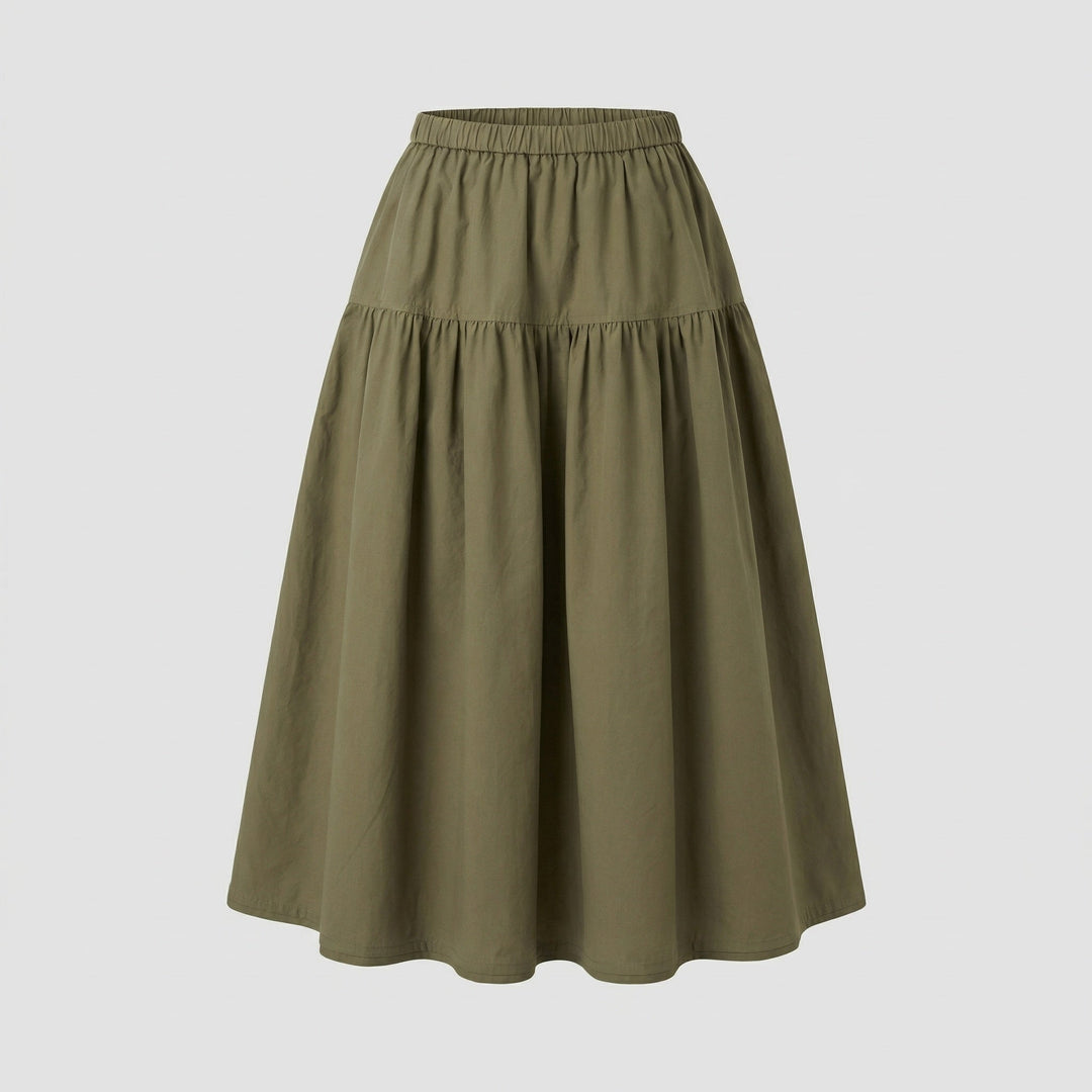 Damen weicher Midi-Stufenrock mit Gummibund