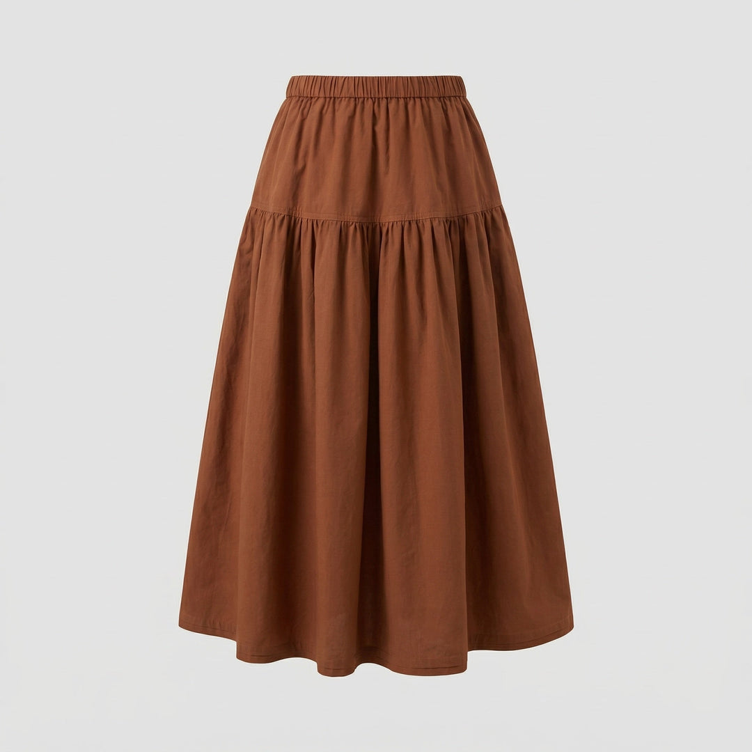 Damen weicher Midi-Stufenrock mit Gummibund