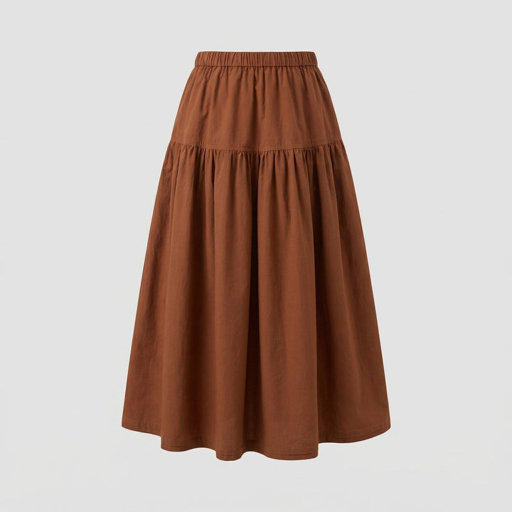 Damen weicher Midi-Stufenrock mit Gummibund