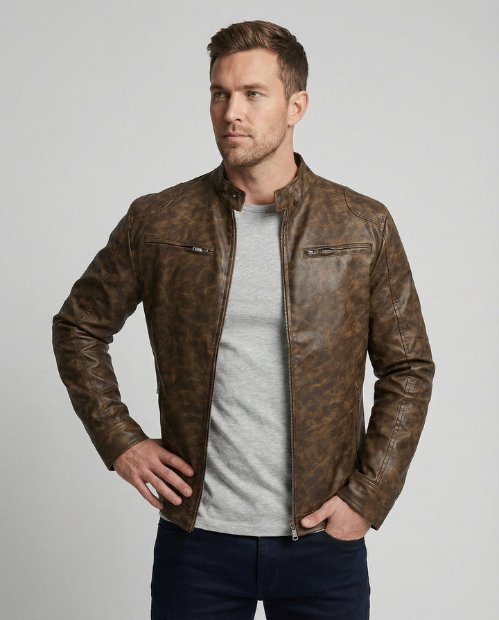 Herren Vintage Lederjacke asymmetrisch
