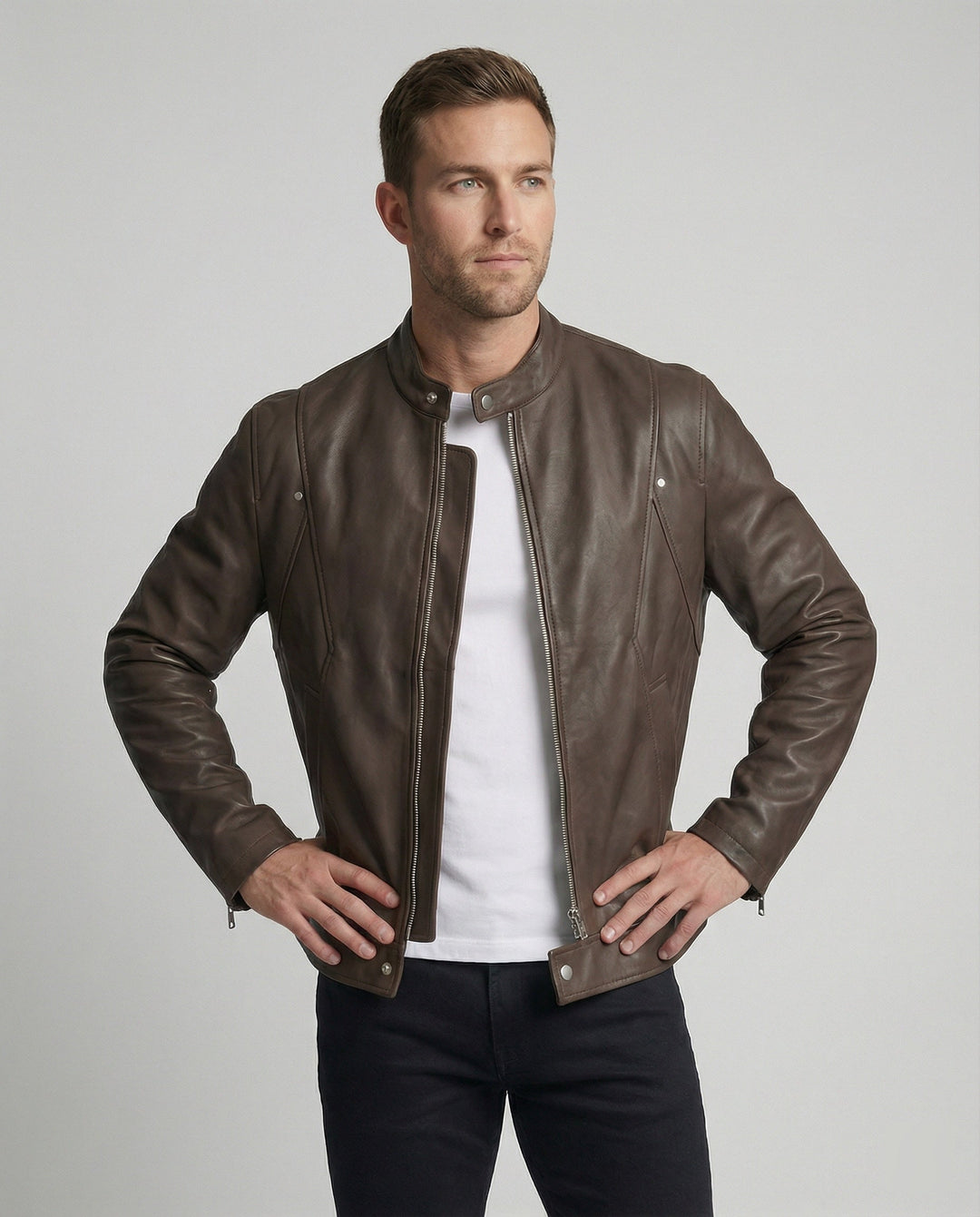 Herren Bomber Lederjacke Stehkragen