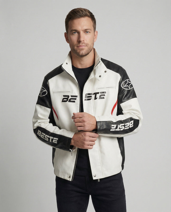 Herren Racing Bikerjacke Kunstleder
