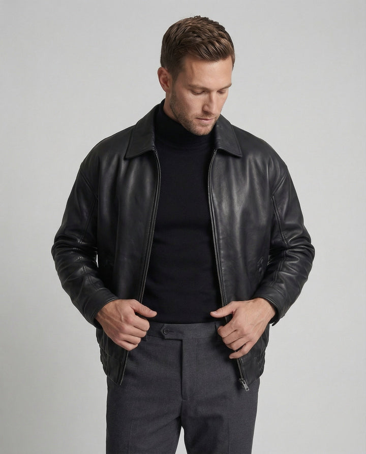 Herren Lederoptik Blouson Minimal