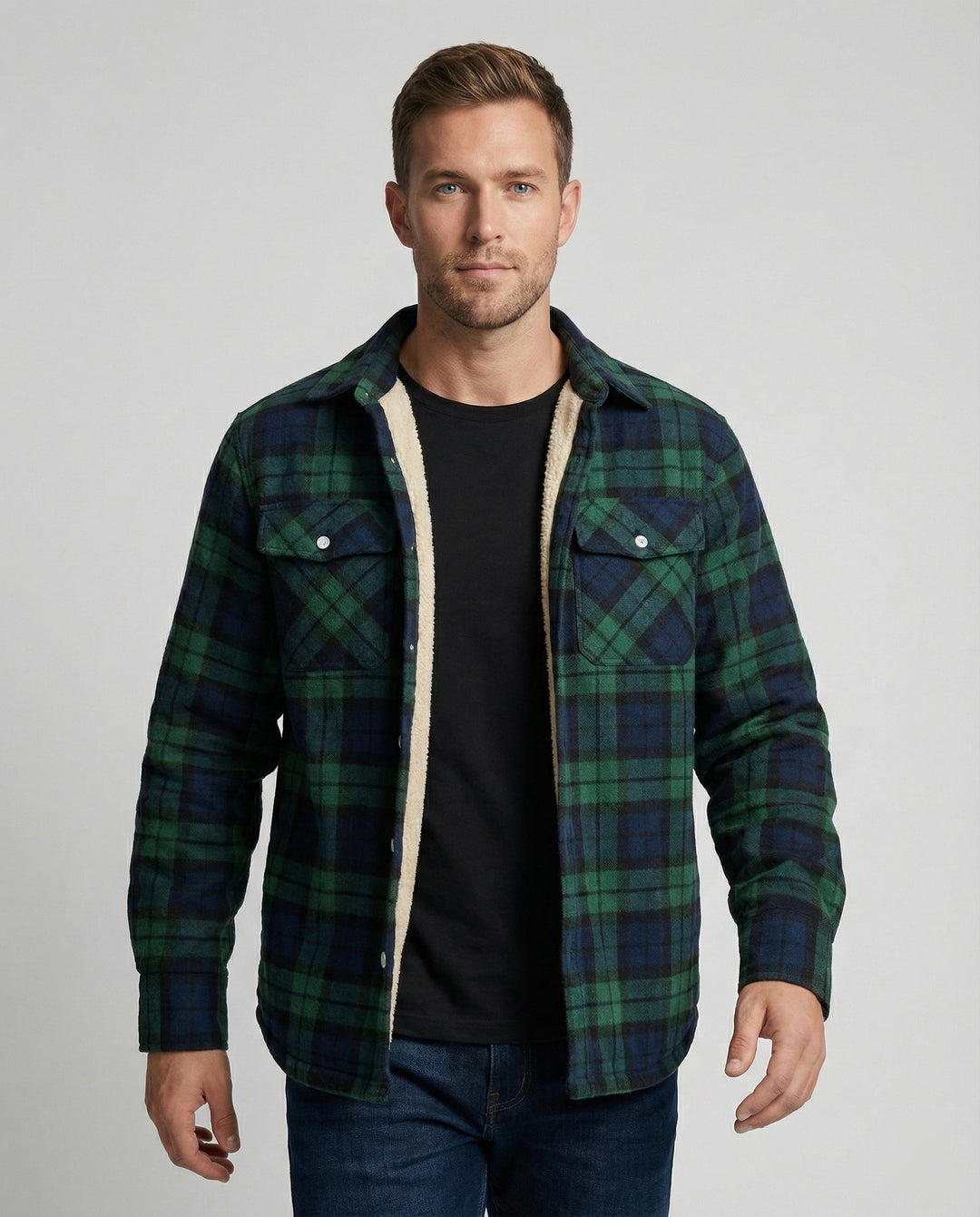 Fleecegefütterte Karierte Winterjacke