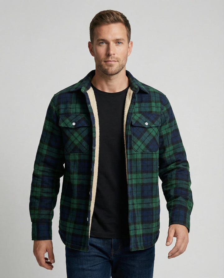 Fleecegefütterte Karierte Winterjacke