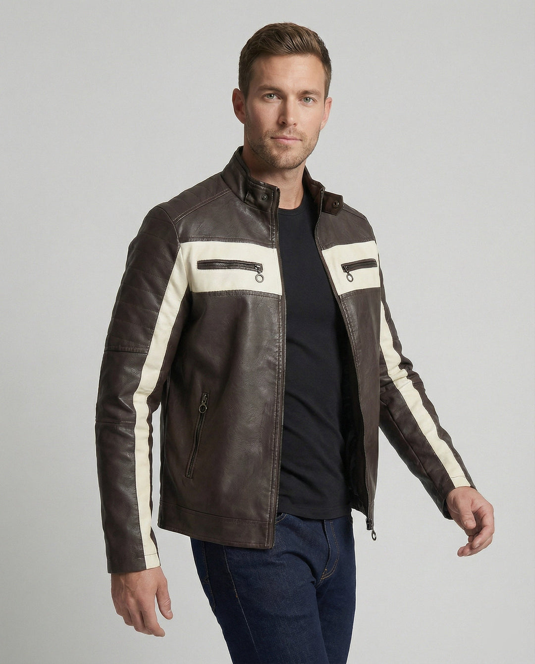 Herren Bikerjacke Herren Kunstleder