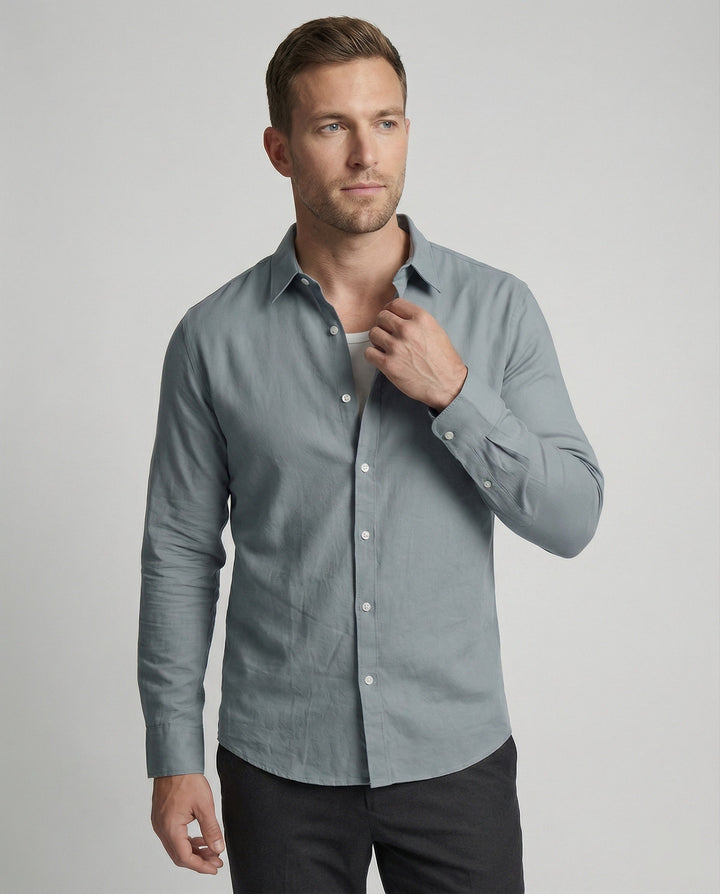 Herren Langarmhemd Leinen Mix