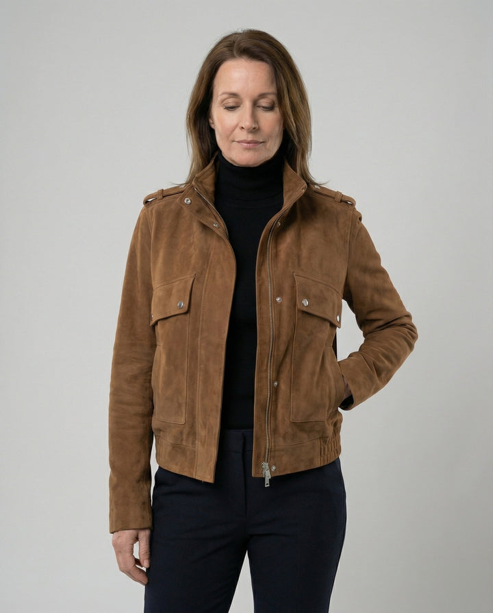 Freizeitkleidung Damen Wildleder Bomberjacke