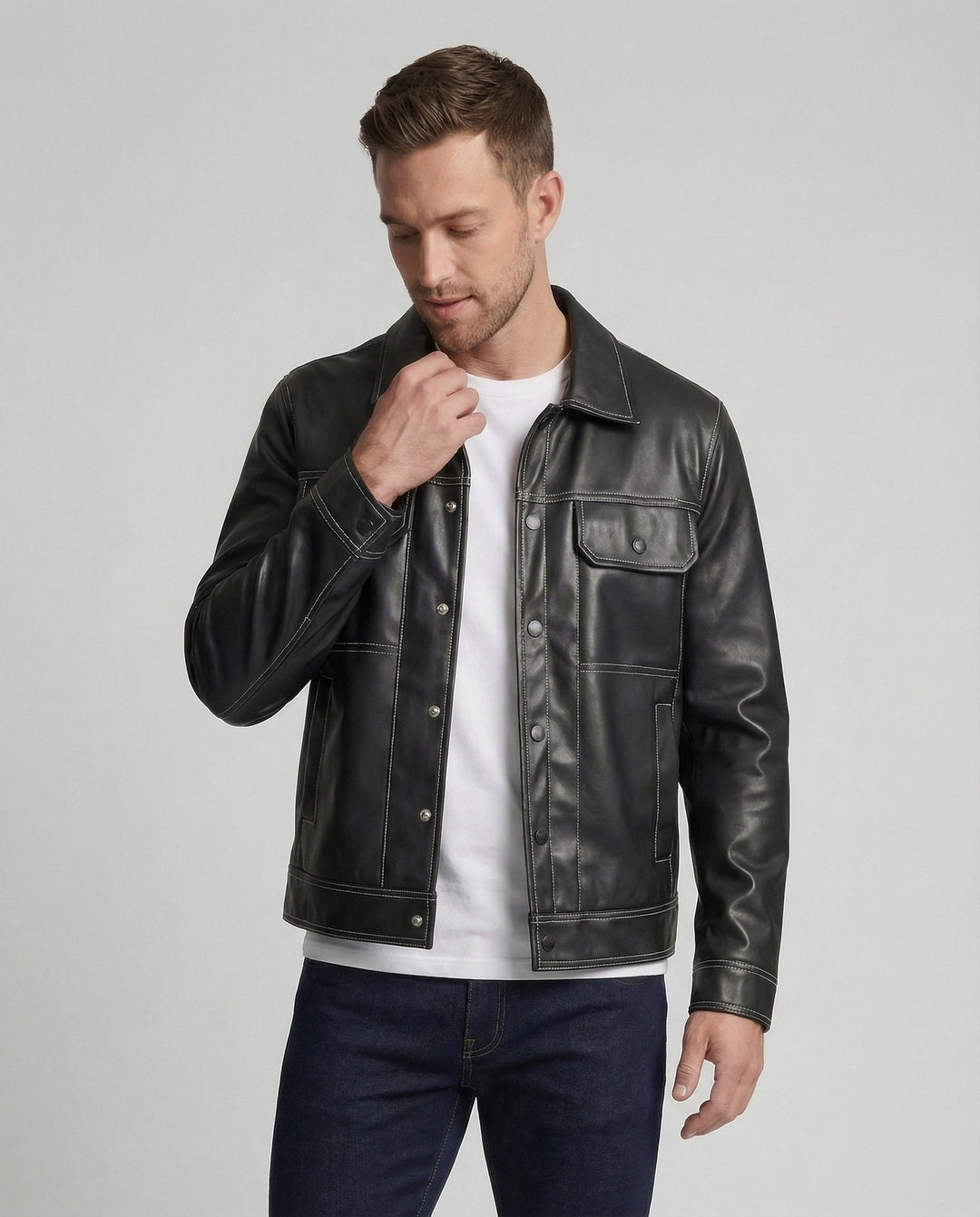 Herren Overshirt Jacke Lederoptik