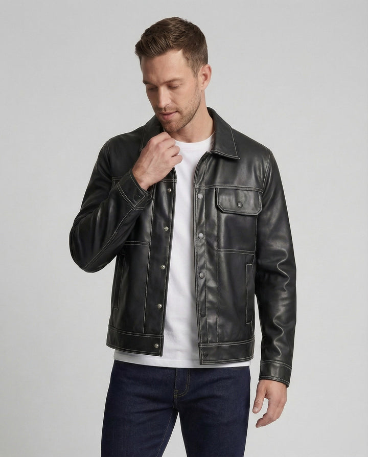 Herren Overshirt Jacke Lederoptik