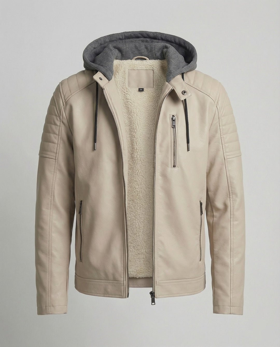 Herren Lederjacke mit Kapuzeneinsatz