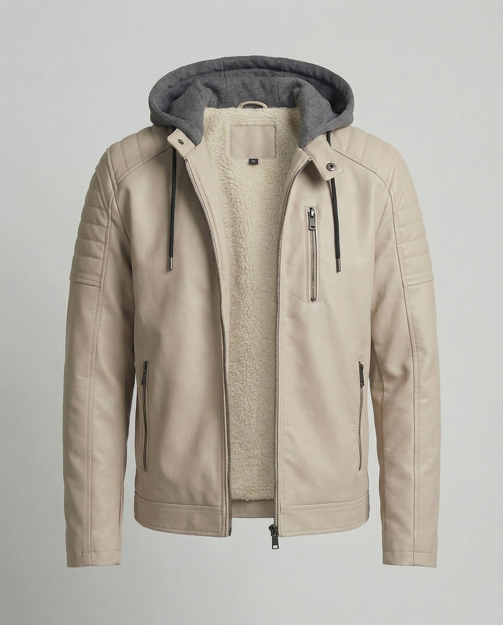Herren Lederjacke mit Kapuzeneinsatz