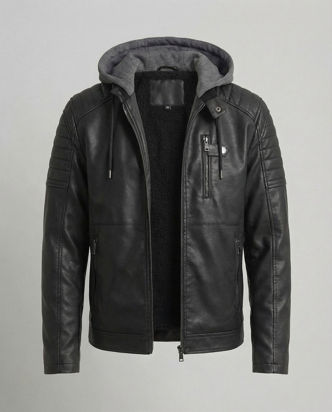 Herren Lederjacke mit Kapuzeneinsatz