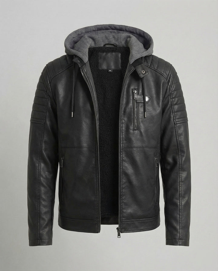 Herren Lederjacke mit Kapuzeneinsatz