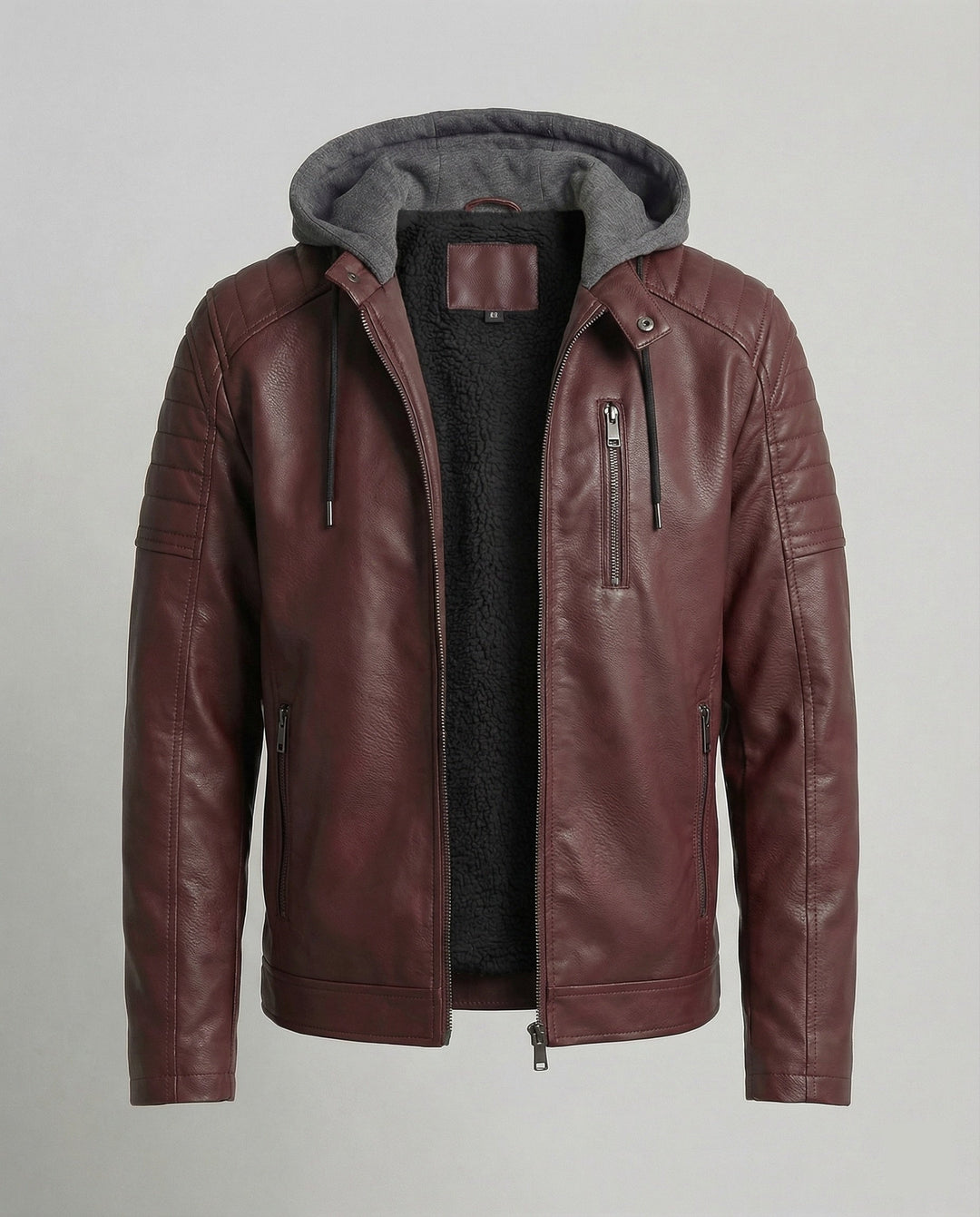 Herren Lederjacke mit Kapuzeneinsatz