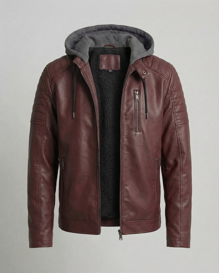 Herren Lederjacke mit Kapuzeneinsatz